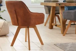Riess-Ambiente Skandinavisch|Retro Möbel > Drehbarer Design Stuhl LIVORNO vintage braun Buchenholz Beine mit Armlehnen