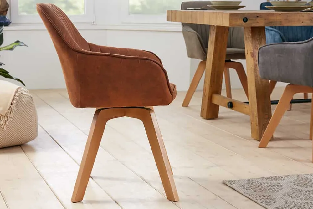 Riess-Ambiente Skandinavisch|Retro Möbel > Drehbarer Design Stuhl LIVORNO vintage braun Buchenholz Beine mit Armlehnen