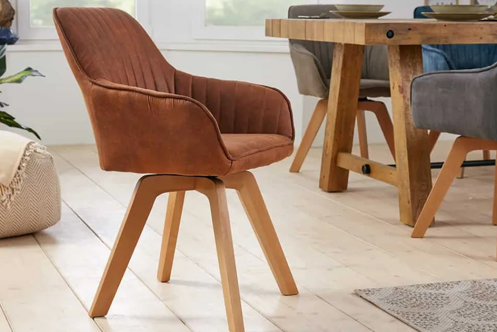 Riess-Ambiente Skandinavisch|Retro Möbel > Drehbarer Design Stuhl LIVORNO vintage braun Buchenholz Beine mit Armlehnen