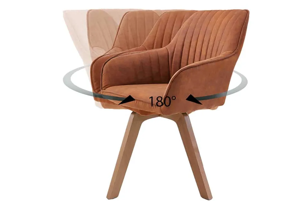Riess-Ambiente Skandinavisch|Retro Möbel > Drehbarer Design Stuhl LIVORNO vintage braun Buchenholz Beine mit Armlehnen