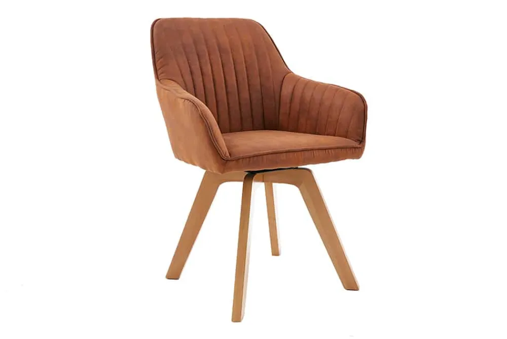 Riess-Ambiente Skandinavisch|Retro Möbel > Drehbarer Design Stuhl LIVORNO vintage braun Buchenholz Beine mit Armlehnen