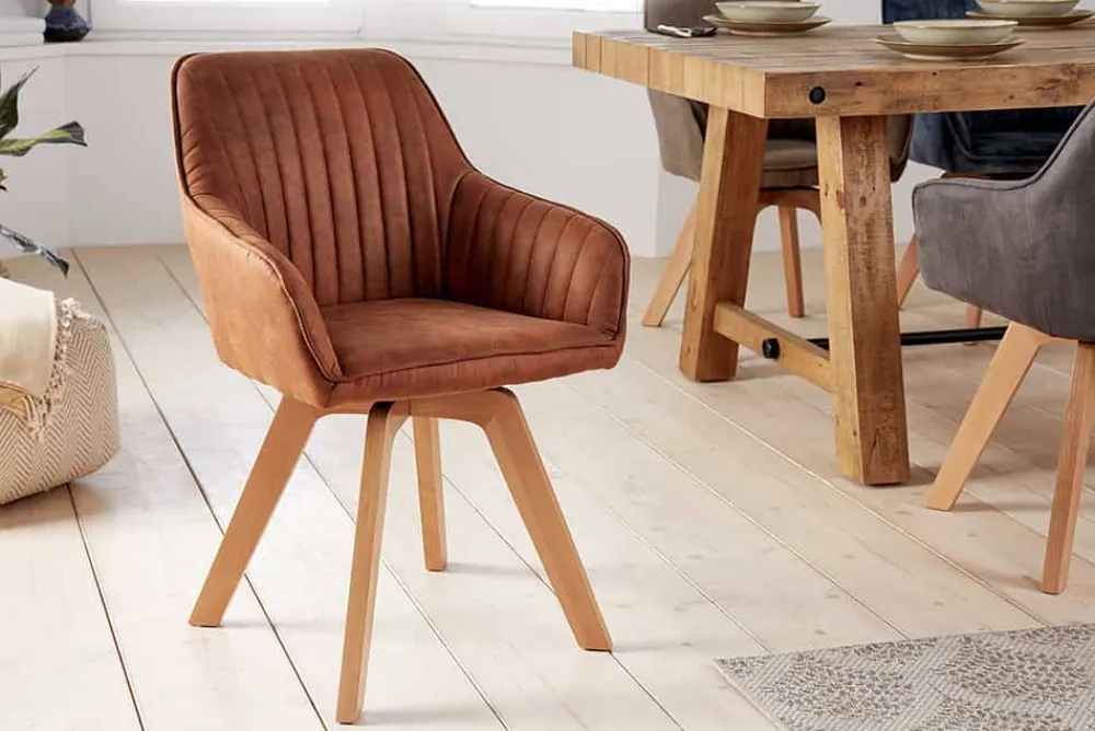Riess-Ambiente Skandinavisch|Retro Möbel > Drehbarer Design Stuhl LIVORNO vintage braun Buchenholz Beine mit Armlehnen
