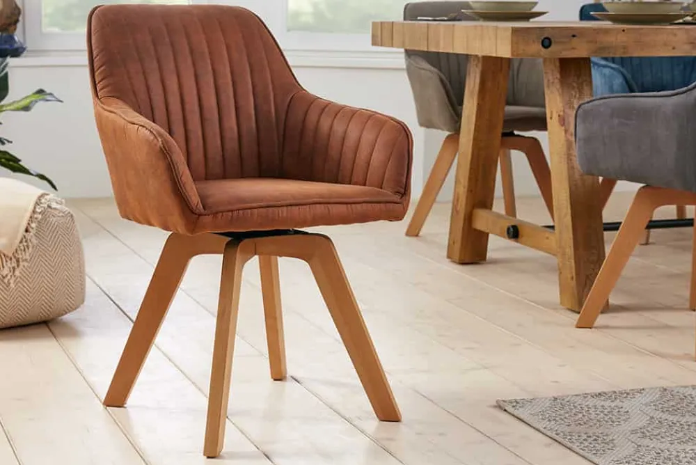 Riess-Ambiente Skandinavisch|Retro Möbel > Drehbarer Design Stuhl LIVORNO vintage braun Buchenholz Beine mit Armlehnen