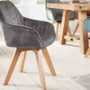 Riess-Ambiente Skandinavisch|Retro Möbel > Drehbarer Design Stuhl LIVORNO grau Samt Buchenholz Beine mit Armlehnen