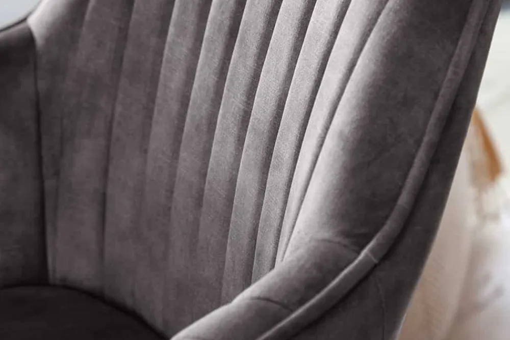 Riess-Ambiente Skandinavisch|Retro Möbel > Drehbarer Design Stuhl LIVORNO grau Samt Buchenholz Beine mit Armlehnen