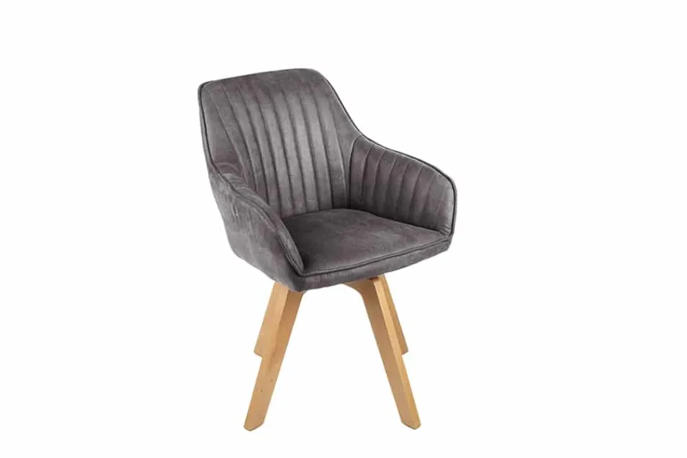 Riess-Ambiente Skandinavisch|Retro Möbel > Drehbarer Design Stuhl LIVORNO grau Samt Buchenholz Beine mit Armlehnen