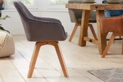 Riess-Ambiente Skandinavisch|Retro Möbel > Drehbarer Design Stuhl LIVORNO vintage grau Buchenholz Beine mit Armlehnen