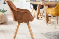 Riess-Ambiente Skandinavisch|Retro Möbel > Drehbarer Design Stuhl LIVORNO rost braun Samt Buchenholz Beine mit Armlehnen