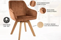 Riess-Ambiente Skandinavisch|Retro Möbel > Drehbarer Design Stuhl LIVORNO rost braun Samt Buchenholz Beine mit Armlehnen
