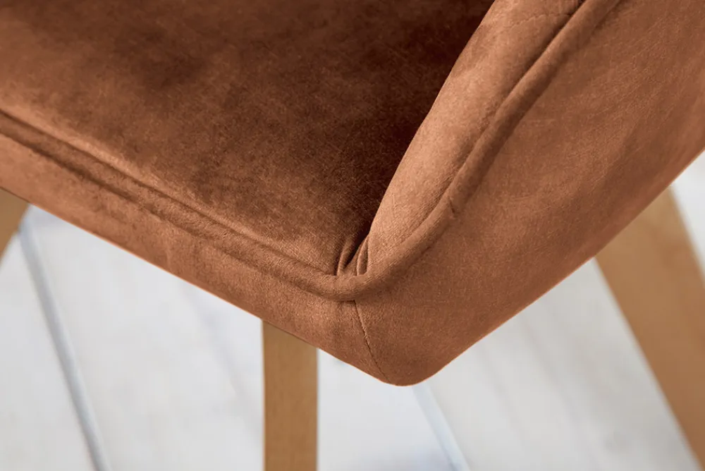 Riess-Ambiente Skandinavisch|Retro Möbel > Drehbarer Design Stuhl LIVORNO rost braun Samt Buchenholz Beine mit Armlehnen