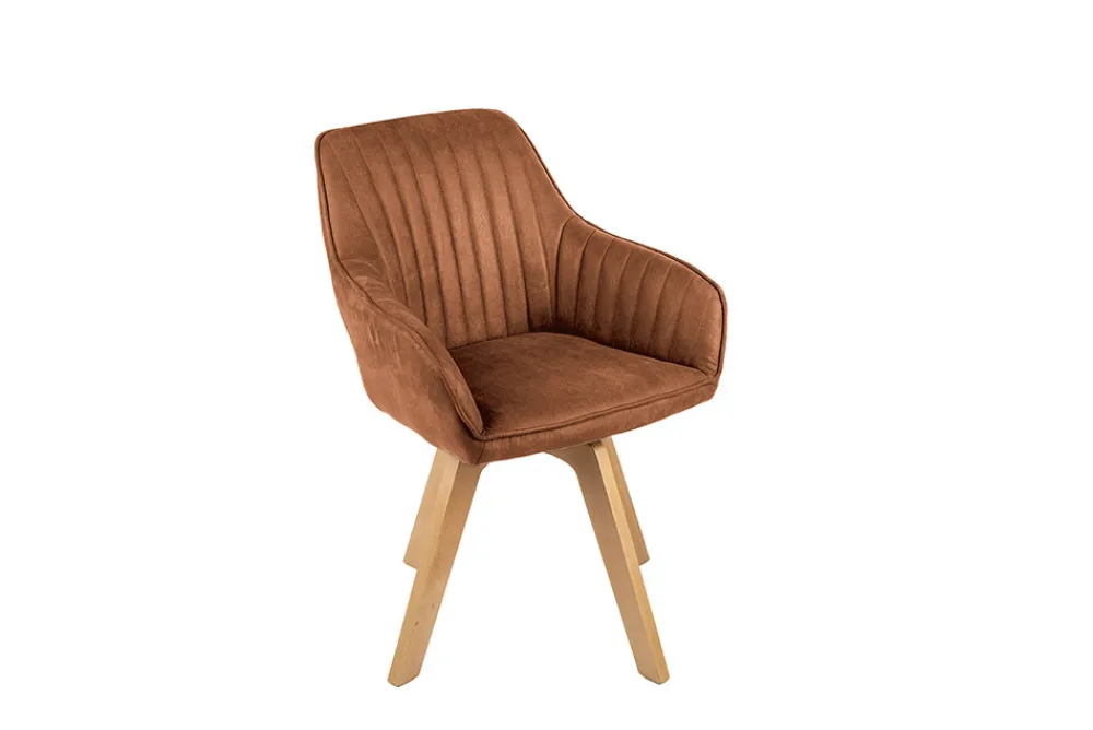 Riess-Ambiente Skandinavisch|Retro Möbel > Drehbarer Design Stuhl LIVORNO rost braun Samt Buchenholz Beine mit Armlehnen