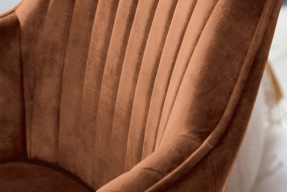 Riess-Ambiente Skandinavisch|Retro Möbel > Drehbarer Design Stuhl LIVORNO rost braun Samt Buchenholz Beine mit Armlehnen