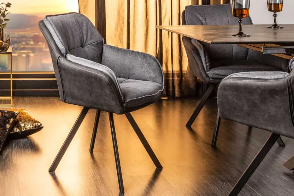 Riess-Ambiente Retro Möbel|Stühle > Drehbarer Design Stuhl MR. LOUNGER anthrazit grau Microfaser Flachgewebe mit Armlehne