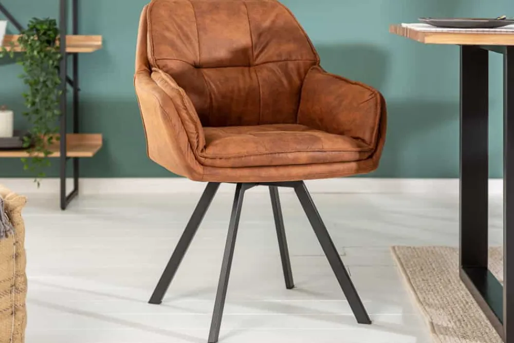 Riess-Ambiente Retro Möbel|Stühle > Drehbarer Design Stuhl MR. LOUNGER hellbraun Microfaser mit Armlehne Metall schwarz