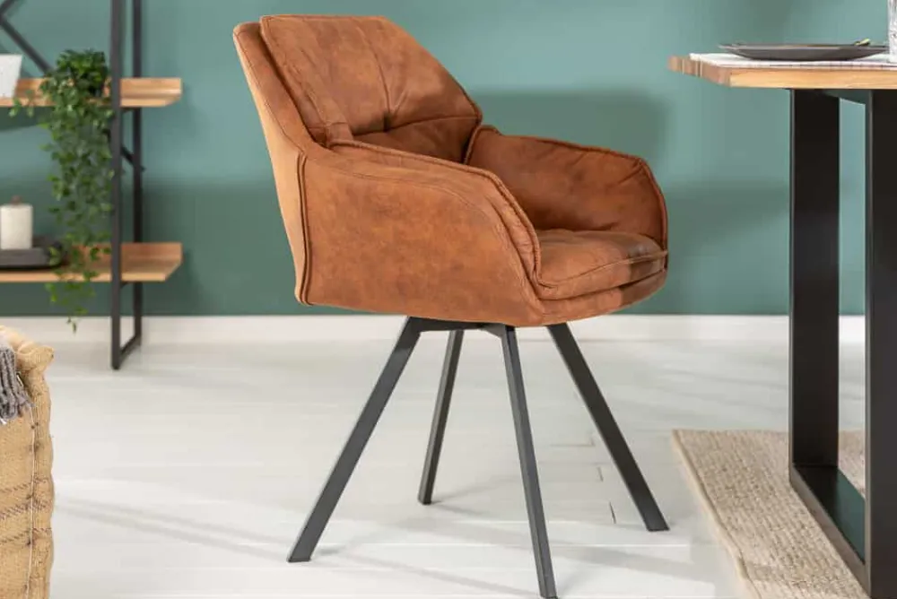 Riess-Ambiente Retro Möbel|Stühle > Drehbarer Design Stuhl MR. LOUNGER hellbraun Microfaser mit Armlehne Metall schwarz