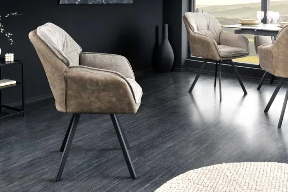 Riess-Ambiente Retro Möbel|Industrial Loft > Drehbarer Design Stuhl MR. LOUNGER vintage taupe Microfaser mit Armlehne