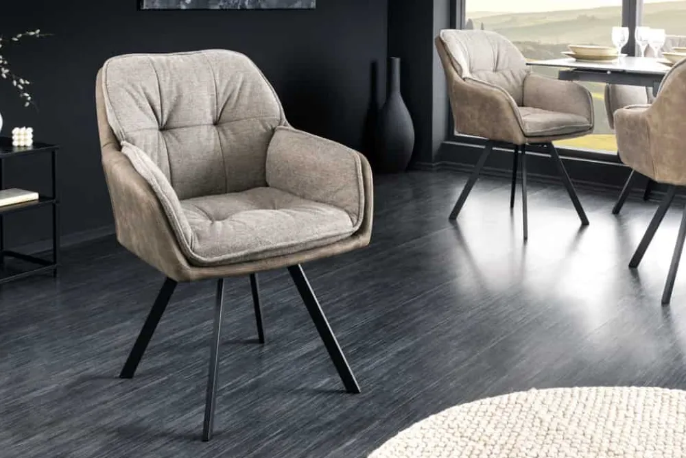 Riess-Ambiente Retro Möbel|Industrial Loft > Drehbarer Design Stuhl MR. LOUNGER vintage taupe Microfaser mit Armlehne