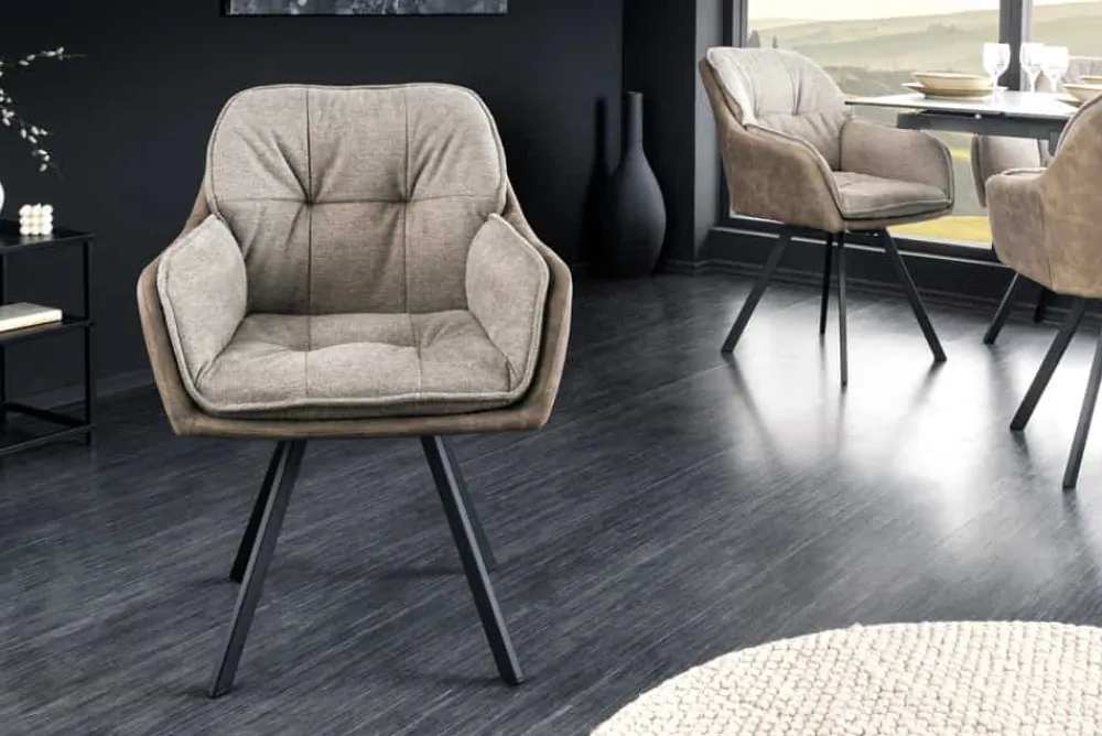 Riess-Ambiente Retro Möbel|Industrial Loft > Drehbarer Design Stuhl MR. LOUNGER vintage taupe Microfaser mit Armlehne