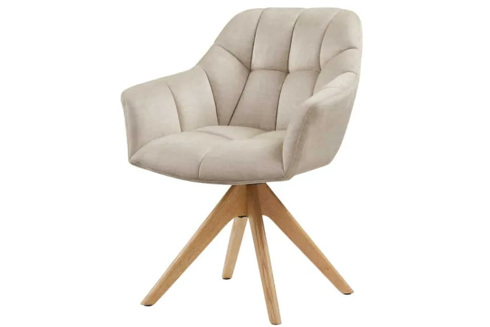 Riess-Ambiente Skandinavisch|Stühle > Drehbarer Design Stuhl PAPILLON beige Samt Eiche Massivholz mit Armlehnen