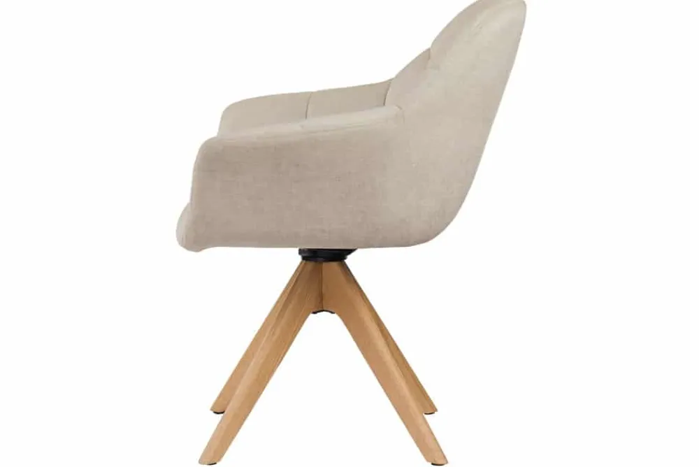Riess-Ambiente Skandinavisch|Stühle > Drehbarer Design Stuhl PAPILLON beige Samt Eiche Massivholz mit Armlehnen