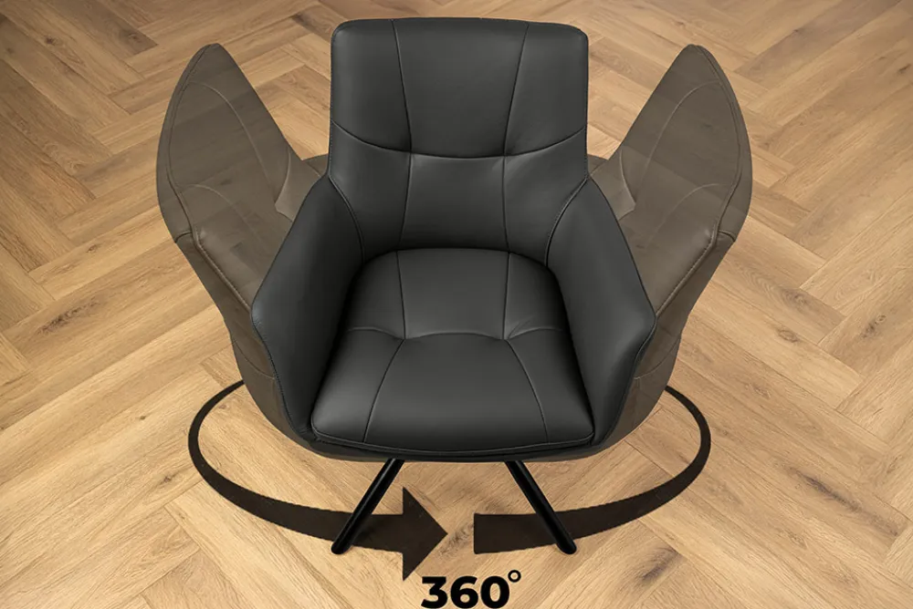 Riess-Ambiente Stühle > Drehbarer Design Stuhl SIGNATURE schwarz Echtleder 360° Taschenfederkern Metall