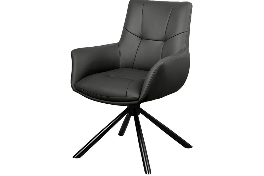 Riess-Ambiente Stühle > Drehbarer Design Stuhl SIGNATURE schwarz Echtleder 360° Taschenfederkern Metall