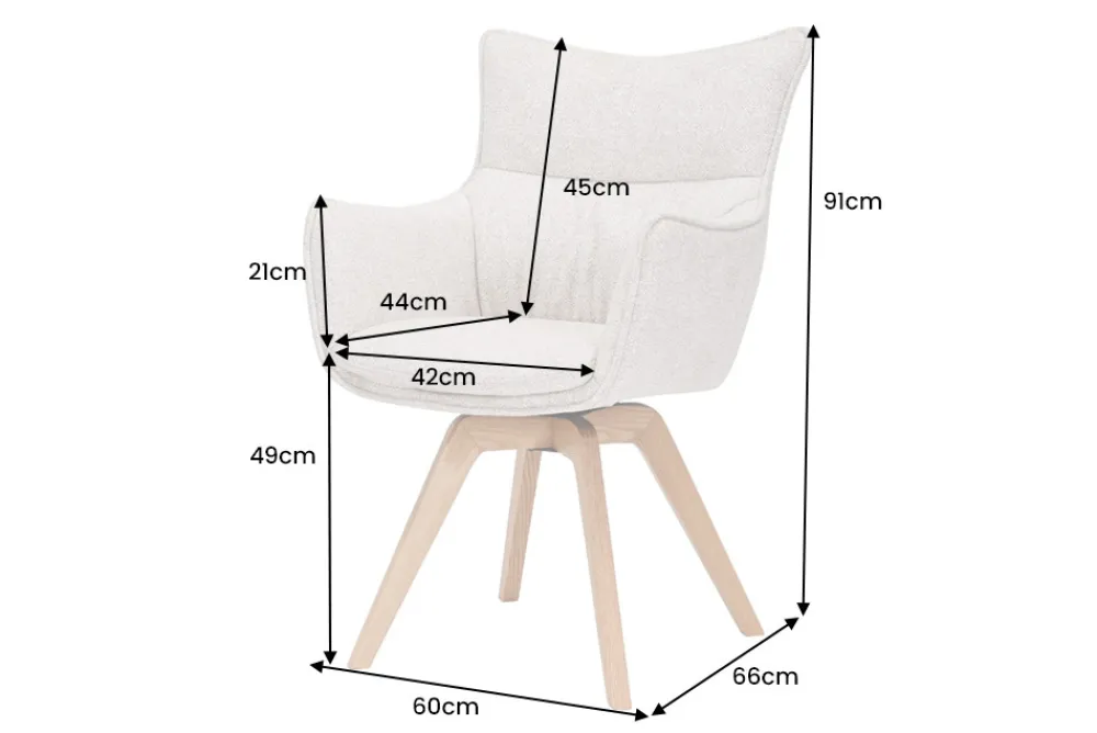 Riess-Ambiente Skandinavisch|Stühle > Drehbarer Design Stuhl VOGUE beige natur Strukturstoff Eichenholz 360° mit Armlehne