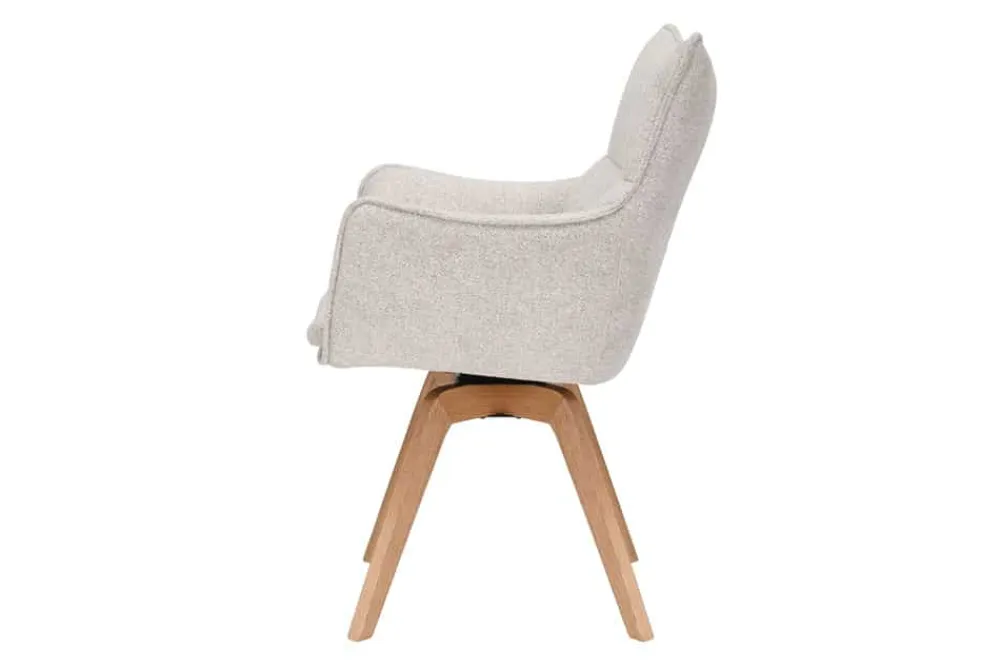Riess-Ambiente Skandinavisch|Stühle > Drehbarer Design Stuhl VOGUE beige natur Strukturstoff Eichenholz 360° mit Armlehne