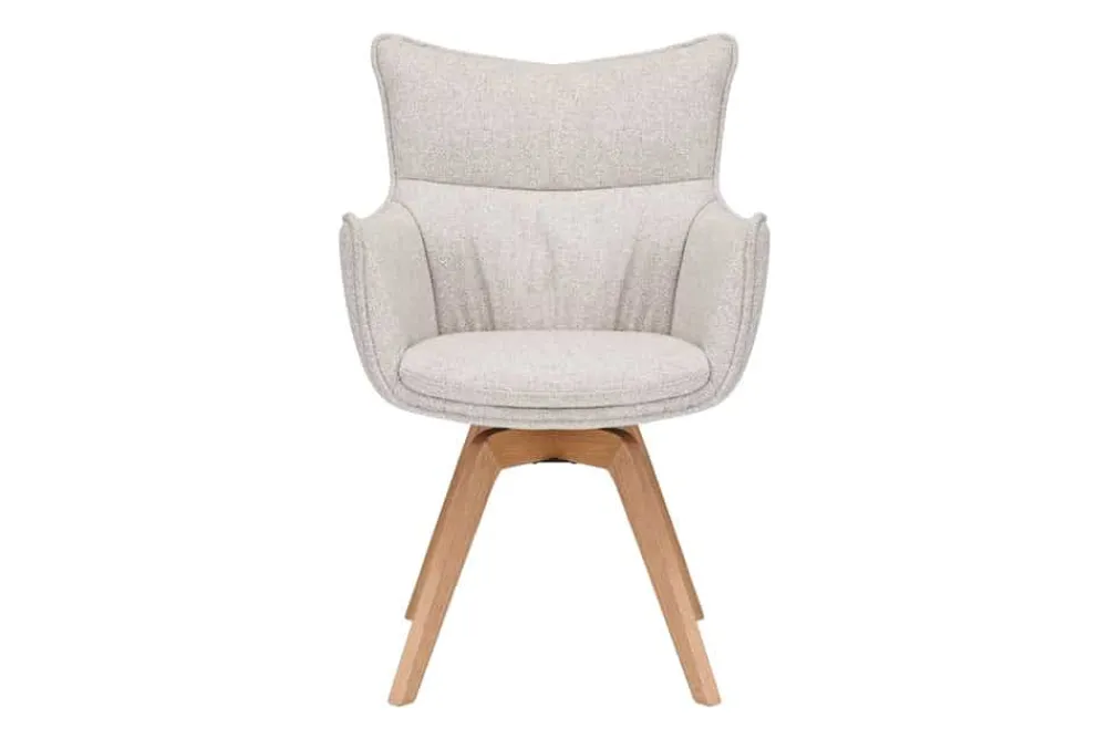 Riess-Ambiente Skandinavisch|Stühle > Drehbarer Design Stuhl VOGUE beige natur Strukturstoff Eichenholz 360° mit Armlehne