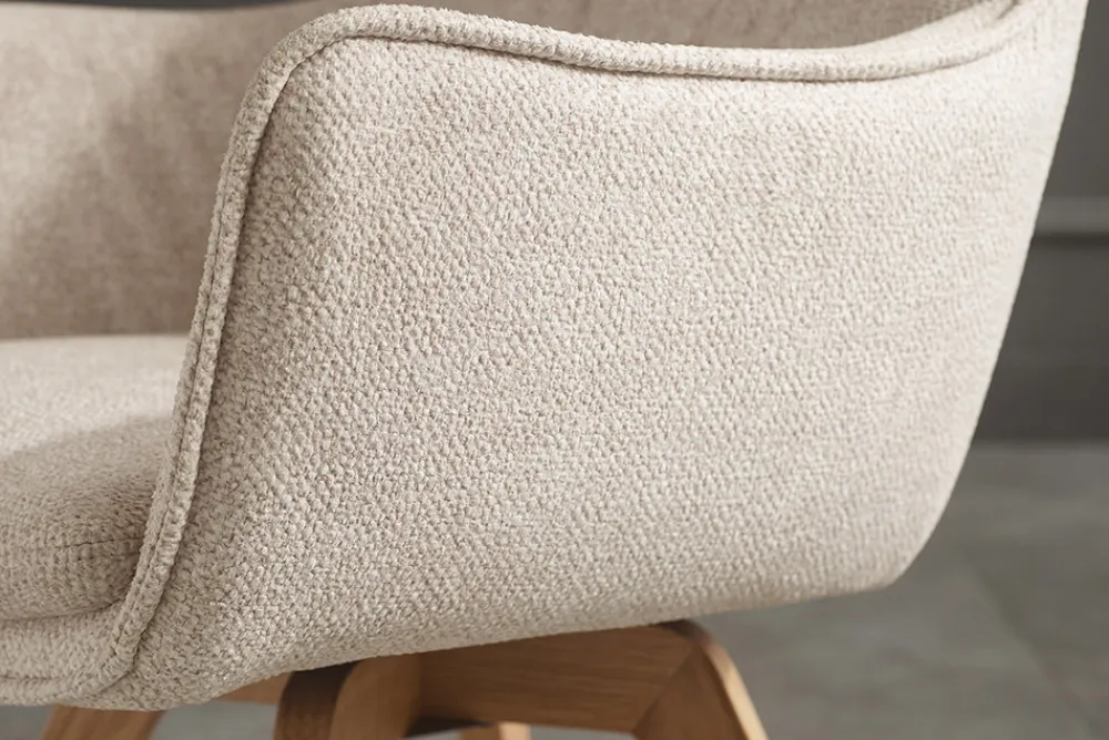 Riess-Ambiente Skandinavisch|Stühle > Drehbarer Design Stuhl VOGUE beige natur Strukturstoff Eichenholz 360° mit Armlehne