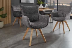Riess-Ambiente Skandinavisch|Stühle > Drehbarer Design Stuhl VOGUE anthrazit natur Strukturstoff Eichenholz 360° mit Armlehne
