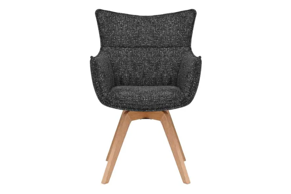 Riess-Ambiente Skandinavisch|Stühle > Drehbarer Design Stuhl VOGUE anthrazit natur Strukturstoff Eichenholz 360° mit Armlehne