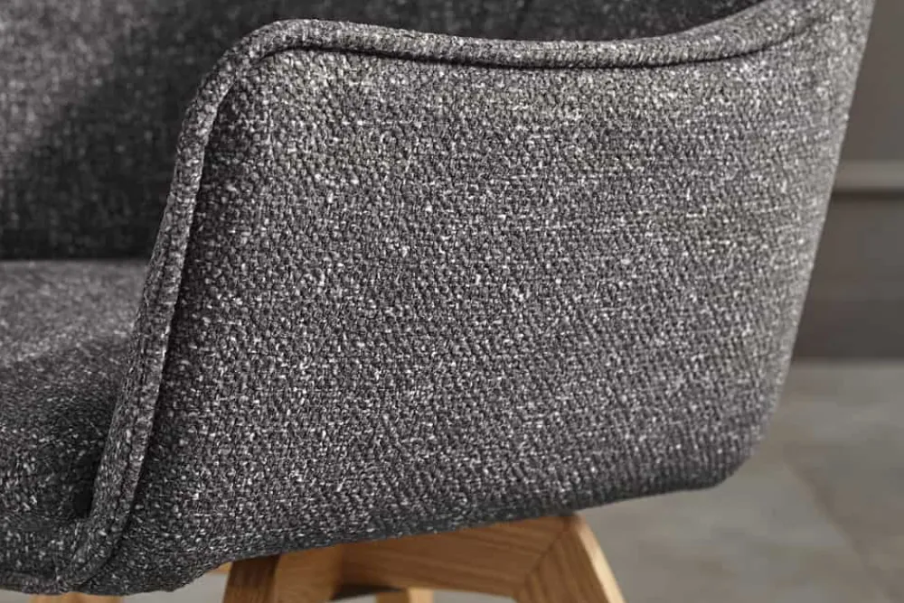 Riess-Ambiente Skandinavisch|Stühle > Drehbarer Design Stuhl VOGUE anthrazit natur Strukturstoff Eichenholz 360° mit Armlehne