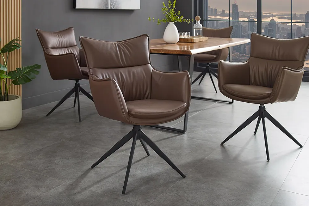 Riess-Ambiente Industrial Loft|Stühle > Drehbarer Design Stuhl VOGUE brandy braun Kunstleder schwarz Metall 360° mit Armlehne