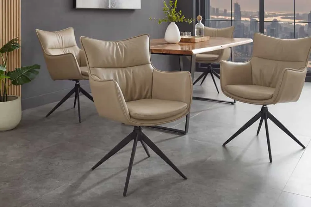 Riess-Ambiente Skandinavisch|Stühle > Drehbarer Design Stuhl VOGUE taupe Kunstleder Metall 360° mit Armlehne