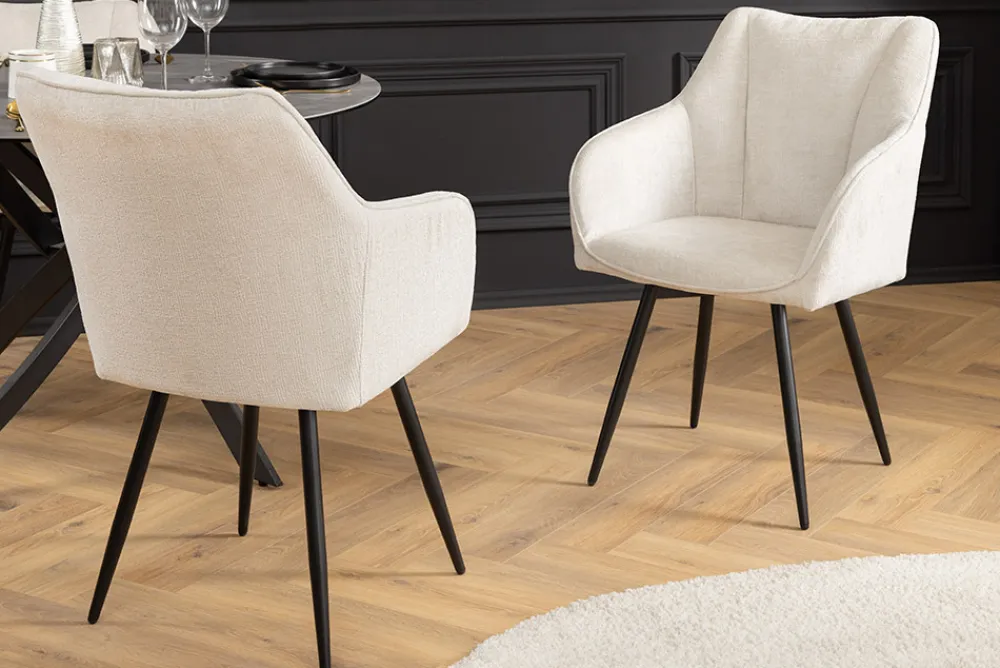 Riess-Ambiente Skandinavisch|Retro Möbel > Drehbarer Retro Stuhl AVIGNON beige Chenille schwarze Metallbeine