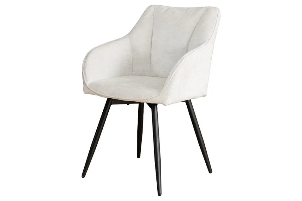 Riess-Ambiente Skandinavisch|Retro Möbel > Drehbarer Retro Stuhl AVIGNON beige Chenille schwarze Metallbeine