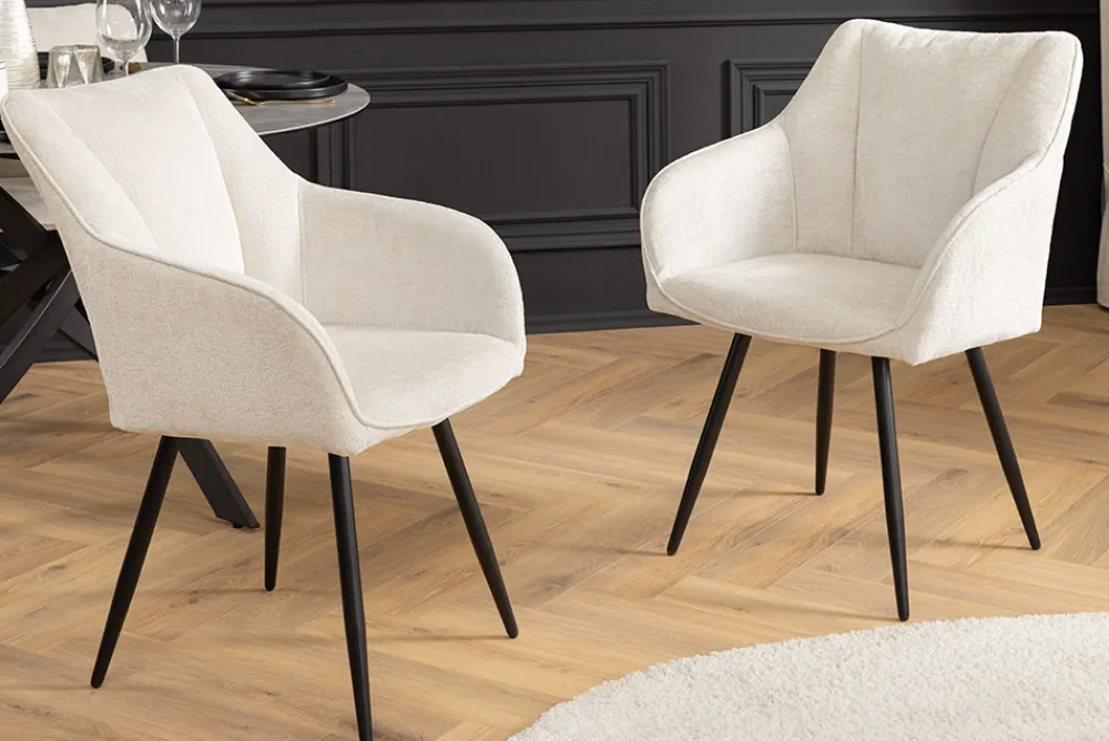 Riess-Ambiente Skandinavisch|Retro Möbel > Drehbarer Retro Stuhl AVIGNON beige Chenille schwarze Metallbeine