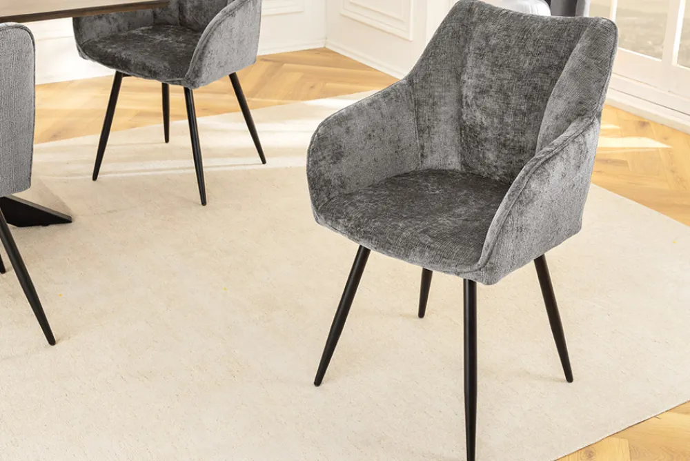 Riess-Ambiente Retro Möbel|Stühle > Drehbarer Retro Stuhl AVIGNON grau Chenille schwarze Metallbeine