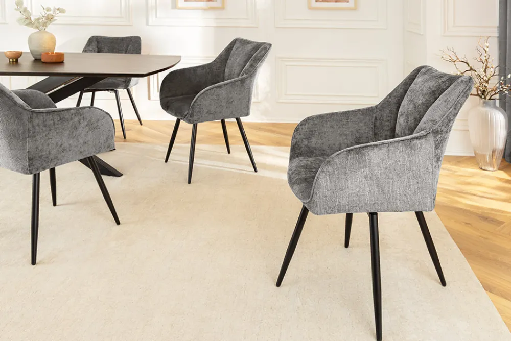 Riess-Ambiente Retro Möbel|Stühle > Drehbarer Retro Stuhl AVIGNON grau Chenille schwarze Metallbeine