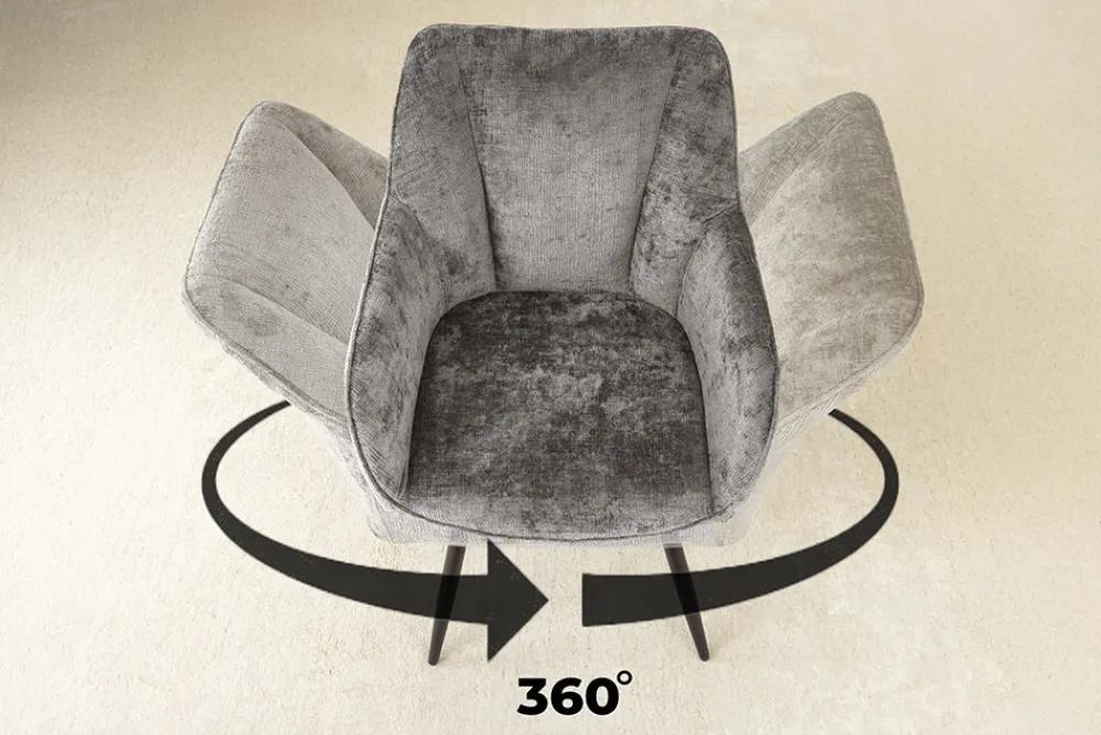 Riess-Ambiente Retro Möbel|Stühle > Drehbarer Retro Stuhl AVIGNON grau Chenille schwarze Metallbeine