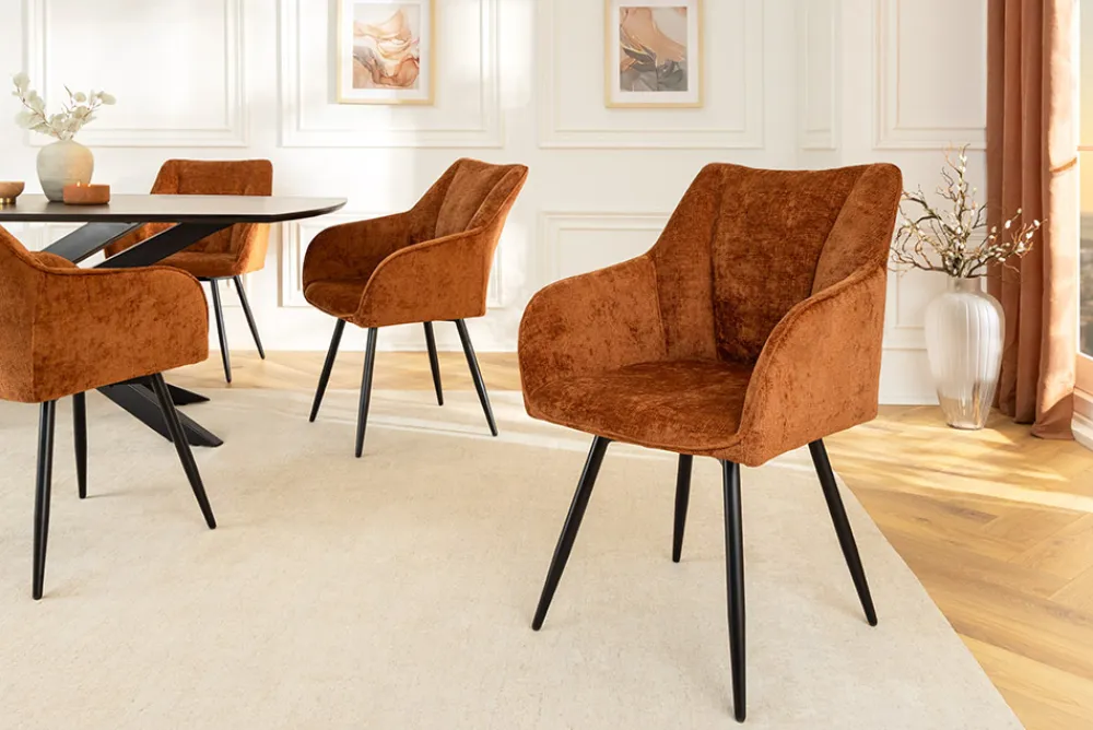 Riess-Ambiente Retro Möbel|Stühle > Drehbarer Retro Stuhl AVIGNON rost braun Chenille schwarze Metallbeine