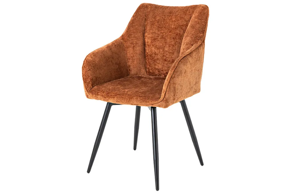 Riess-Ambiente Retro Möbel|Stühle > Drehbarer Retro Stuhl AVIGNON rost braun Chenille schwarze Metallbeine