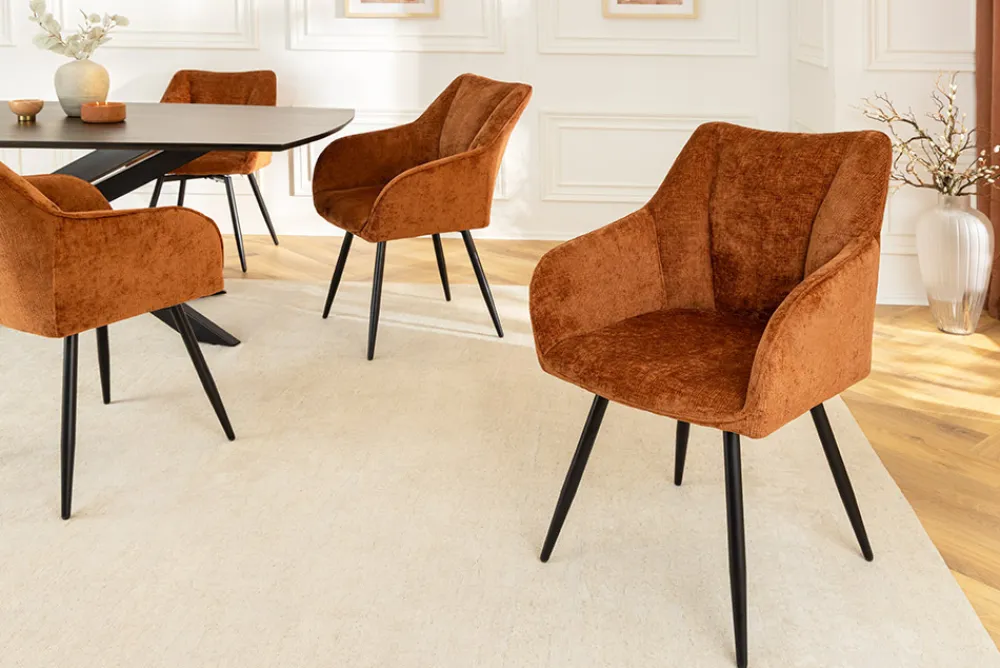 Riess-Ambiente Retro Möbel|Stühle > Drehbarer Retro Stuhl AVIGNON rost braun Chenille schwarze Metallbeine