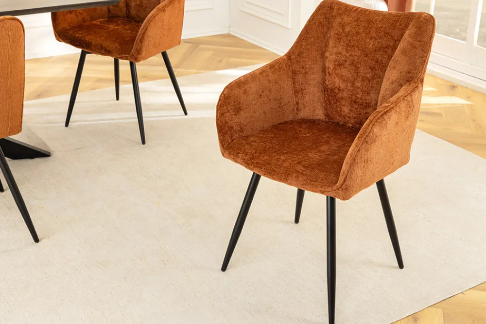 Riess-Ambiente Retro Möbel|Stühle > Drehbarer Retro Stuhl AVIGNON rost braun Chenille schwarze Metallbeine