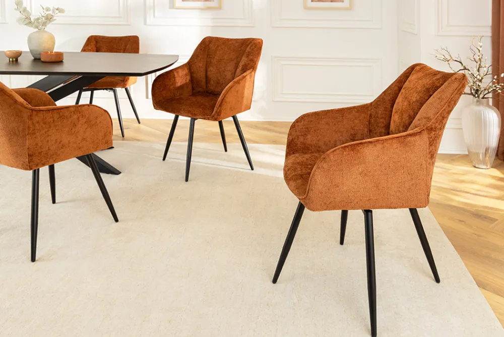 Riess-Ambiente Retro Möbel|Stühle > Drehbarer Retro Stuhl AVIGNON rost braun Chenille schwarze Metallbeine