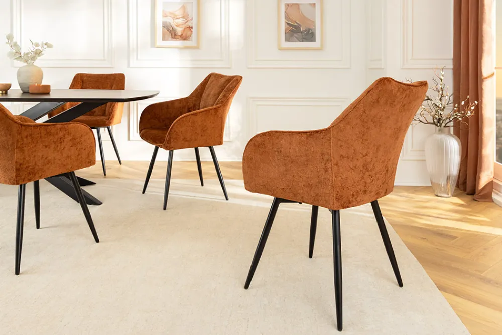 Riess-Ambiente Retro Möbel|Stühle > Drehbarer Retro Stuhl AVIGNON rost braun Chenille schwarze Metallbeine