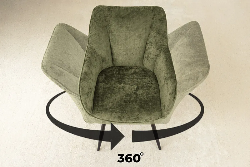 Riess-Ambiente Retro Möbel|Stühle > Drehbarer Retro Stuhl AVIGNON grün Chenille schwarze Metallbeine
