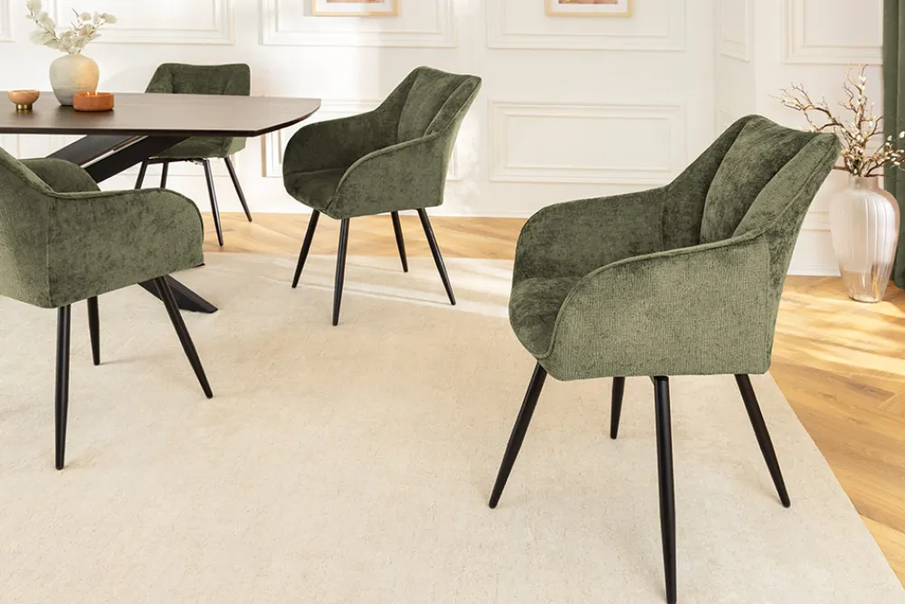 Riess-Ambiente Retro Möbel|Stühle > Drehbarer Retro Stuhl AVIGNON grün Chenille schwarze Metallbeine