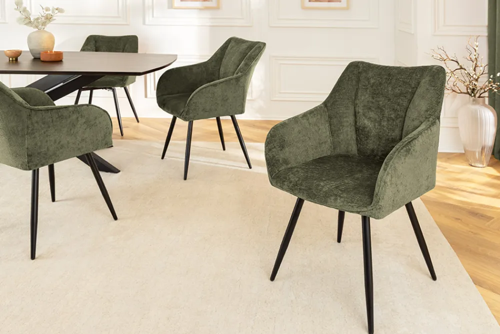 Riess-Ambiente Retro Möbel|Stühle > Drehbarer Retro Stuhl AVIGNON grün Chenille schwarze Metallbeine
